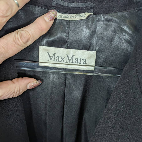 Vintage 80's MaxMara Made in Italy Black Wool Long Maxi Coat Double Breasted - Picture 4 of 12
